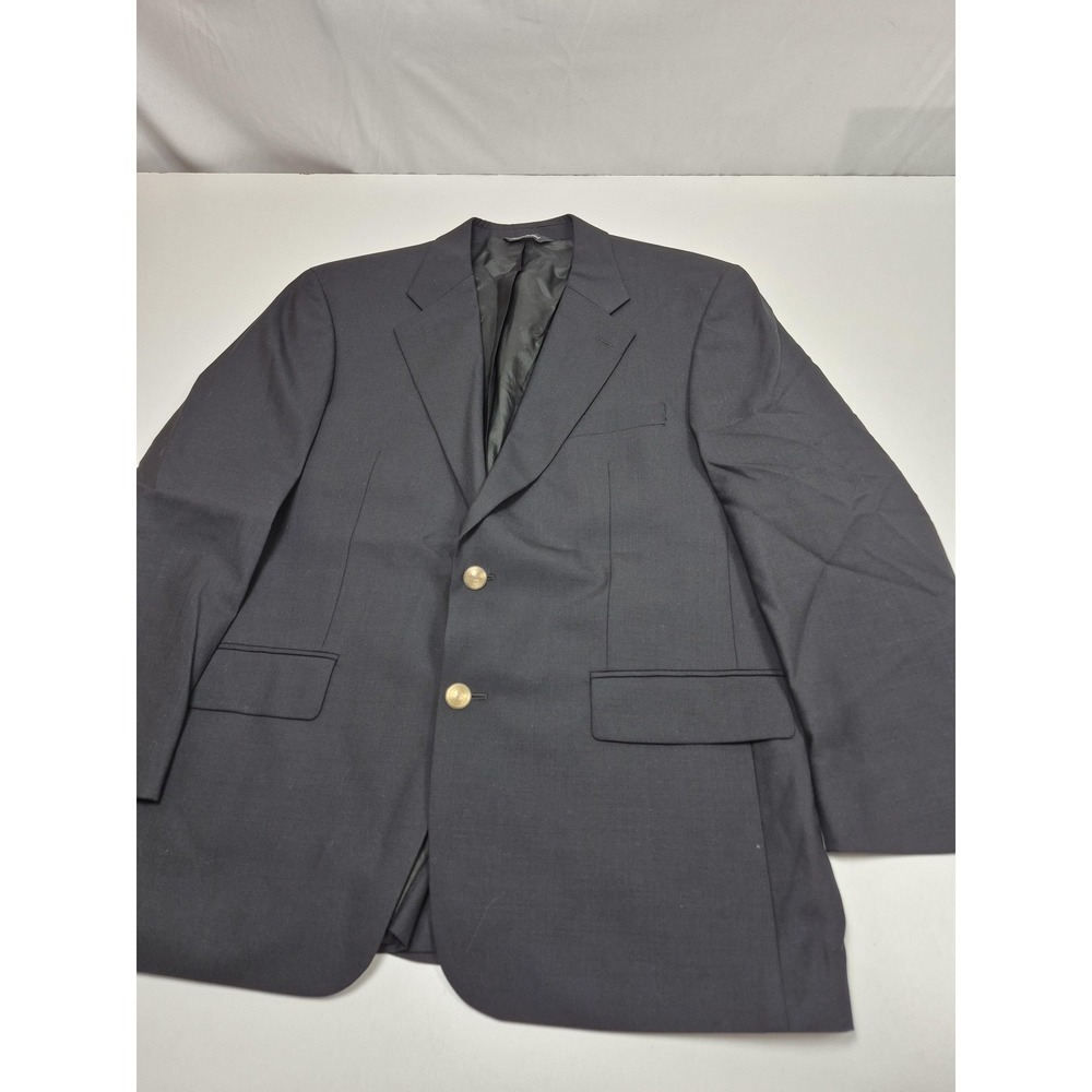 Majer Blazer Mens 42 Short Black Super 120s Wool Gold Button Sport Coat NWT